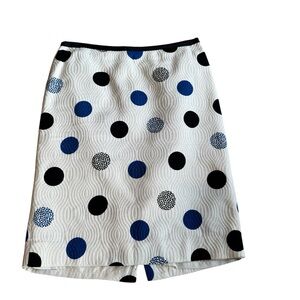 TALBOTS Petite Cream Blue Polka Dot Pencil Skirt Fully Lined Womens Size…